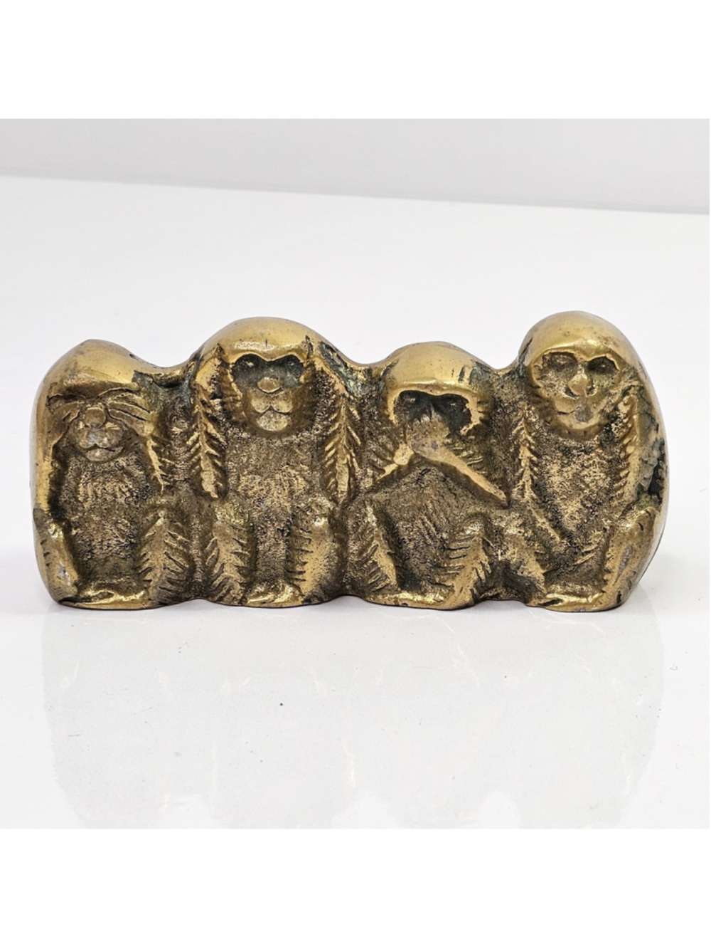 Vintage Brass Four Wise Monkey Figurine Decor See Hear Speak Think No Evil